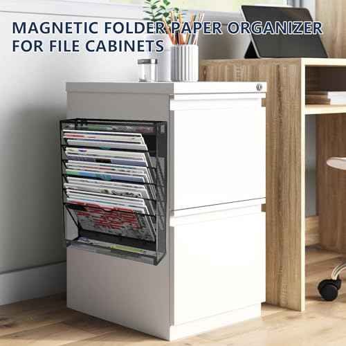 7-Tier Magnetic File Holder, No Drilling Wall File Organizer, Hanging File Organizer, Vertical Holder Rack for File Cabinets, Whiteboard, Refrigerator