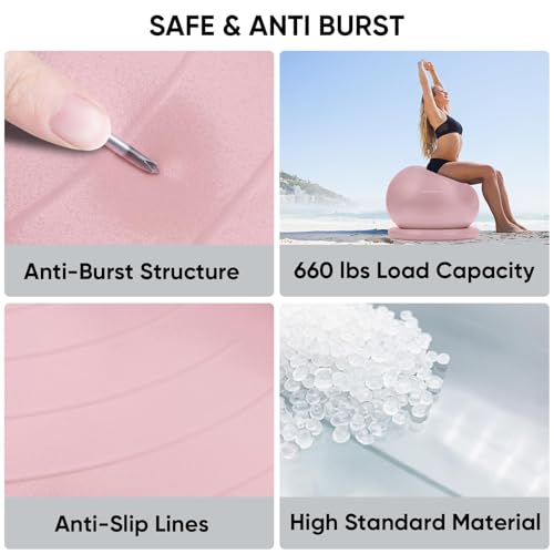 APEXUP Yoga Ball Chair with Base - Anti-Slip Stability Exercise Ball Seat (XL, Pink)