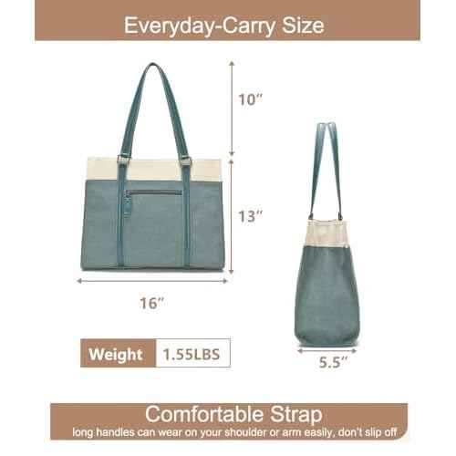 Barsine Women Laptop Tote Bag for Work Lightweight 15.6 Inch Canvas Two-Tone Satchel Handbag Purse
