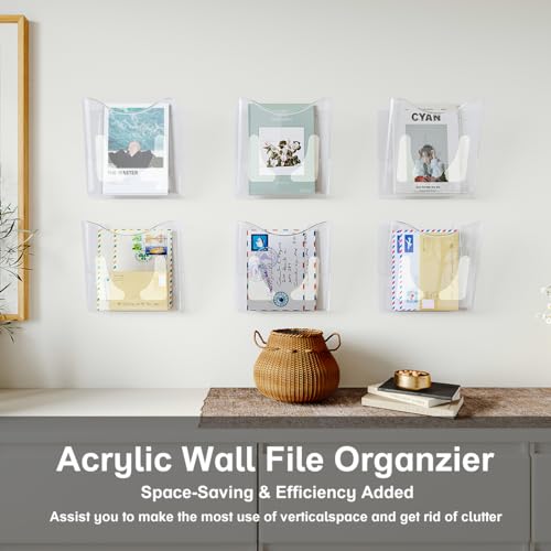 PAG 6 Pockets Wall File Holder Clear Acrylic Hanging File Organizer for Office and Home, Vertical