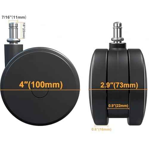 5 Pcs 4'' Extra Large Chair Wheels Heavy Duty Casters ? Twin Wheel Caster with 7/16" x 7/8" Grip Ring for Office Chairs, Furniture, Hardwood Floor & Carpet Safe (Black)