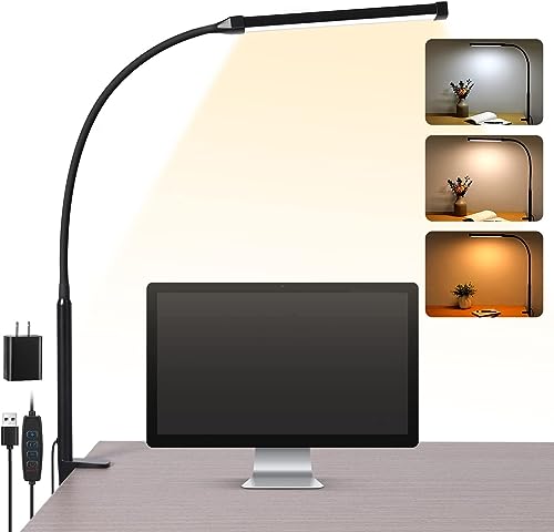 Voncerus S1 Black LED Desk Lamp with Clamp, Flexible Gooseneck, Eye-Caring Lighting