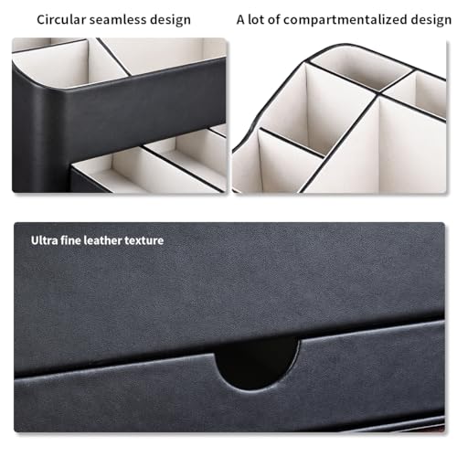 KINGFOM Desk Organizer with Drawer, Multifunction Pencil Holder for Desk, Desk Organizer and Accessories 5 Comparetments for Home Office Supplies (Black)