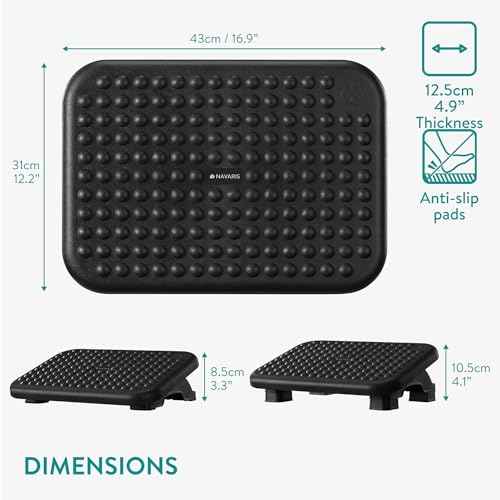 Navaris Adjustable Footrest - Under Desk Foot Rest for Office or Home - 2 Heights Adjustable with Removable Feet (10 cm and 12.5 cm) - 0 to 18 Degree Angles