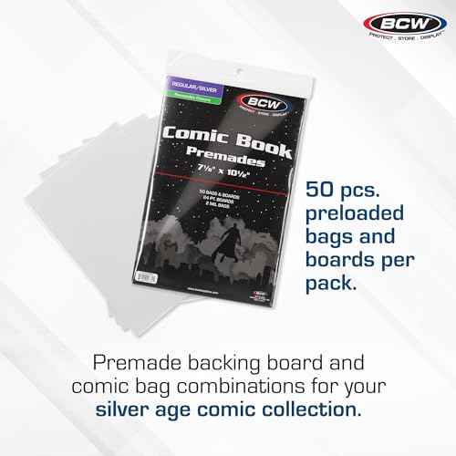 Premium Silver Age Comic Premade Resealable Bags with Backer Boards | 7 ¨û" x 10 ¨ö" | Pre-Loaded & Archival Comic Sleeves and Boards | Crystal Clear Storage for Collectors (100 Pack)