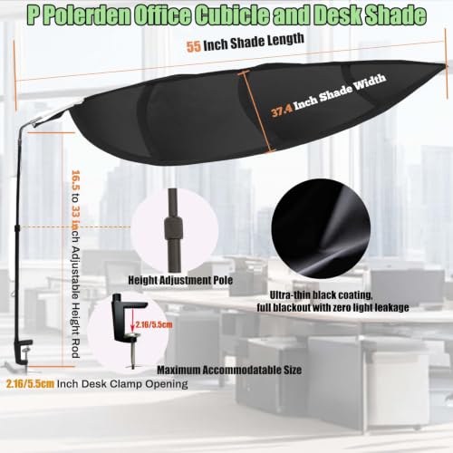 Black Leaf-Shaped Office Cubicle Shade - 55-inch Light Blocker & Privacy Screen