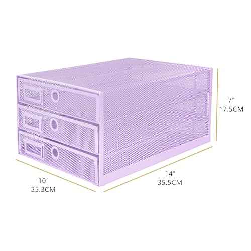 EXERZ Paper Sorter 3 Tier Drawers A4 / Multifunctional Desk Organiser/Letter Tray - Documents, Magazines, Notebooks and Letters - Light Purple