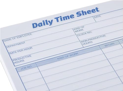 Employee Time Tracking Sheets 6x9.5 Inches, 200 Sheets for Office Records