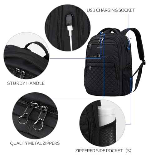 KROSER Travel Laptop Backpack 17 Inch Large Computer Backpack Water-Repellent Daypack with USB Charging Port RFID Pockets for Work/Business/College/Men/Women(Quilted)