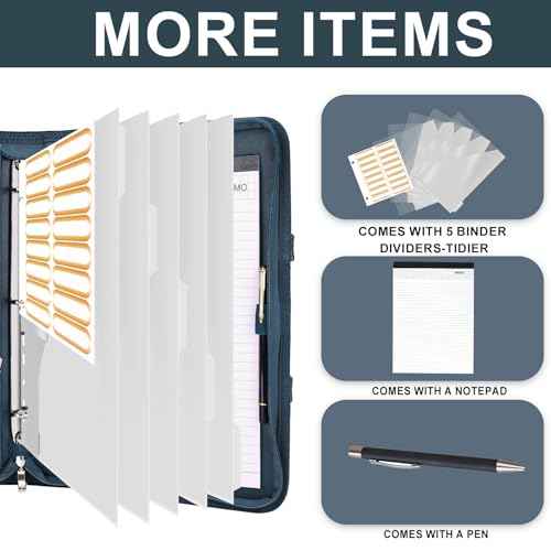 Leathario Portfolio Binder, Includes 5 Folder Index Dividers, 13 Inch Tablets Organizer with Handle, Vegan Leather A4 Padfolio, Multi-Pocket Notepad Business Planner Professional Document