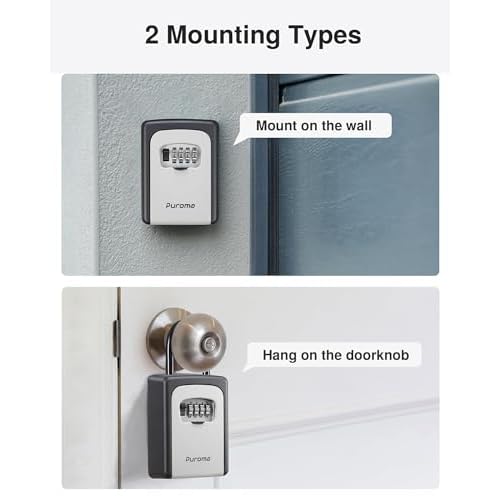 Puroma Lock Box, Large Key Lock Box Resettable Combination Code Lockbox, Portable Wall Mount Lockbox Security Safe Box for Outside Outdoor Home Office Door Handle House Key, Gray (1 Pack)