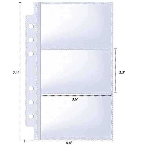 40 Pack 240 Pockets A6 Binder Business Card Sleeves, Ultra-Clear K-pop Photocard Sleeves, Double Sided 3 Pocket 6 Ring Planner Refill Pages for Business Card, Credit Card and K-pop Photocard