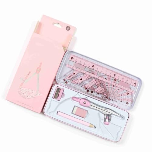 Pink Geometry Set with Compass, Rulers, Protractor & Sharpener - ZJchao