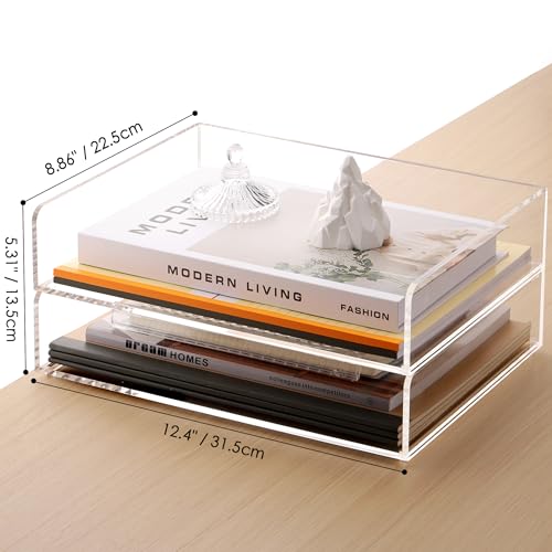 SANRUI Acrylic Paper Tray Organizer for Desk,Desk Organizers and Accessories,2 Pack Stackable Paper Organizer for Letter,Documents,Books,Magazines Crystal-Clear File Organizer