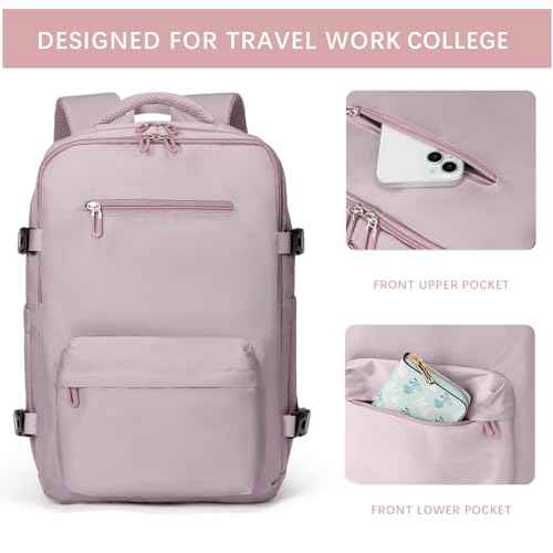 SHRRADOO Travel Laptops Backpack for Women Men, Casual Work Bag 17inch High School College Backpack Airline Approved Backpack for Hiking Business (Pink khaki)