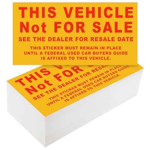 500 Pcs Car Dealership Supplies This Vehicle Not for Sale Stickers Car Dealer Yellow and Red Lettering Decal Adhesive Compliance Sticker for Vehicle Window, 6 x 3 Inches