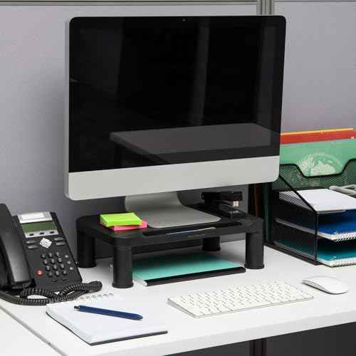 Mind Reader Monitor Stand, Height Adjustable, Laptop, Computer, Riser, Office, 15"L x 9.5"W x 4.25"H, Set of 2, Black
