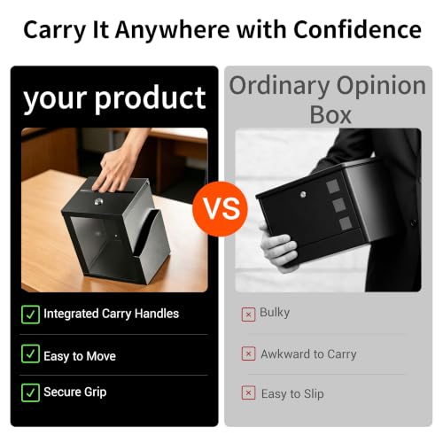 Black Suggestion Box with Lock and Slot - Secure Employee & Customer Feedback