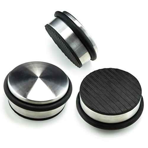 Stainless Steel Door Stopper (3 Pack) 4"x1.85"? Premium SofiHome Top Durability Door Stops with Silica Gel Treads ? Stylish Decorative Heavy Duty Door Stop for Floor & Wall Safety