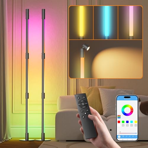 RGBWIC LED Corner Floor Lamp ? Smart Ambient Light with Bluetooth App & Remote Control, Music Sync, Color Changing, Mood Lighting for Bedroom, Living Room, Gaming Setup, Home Decor (2pack Grey)