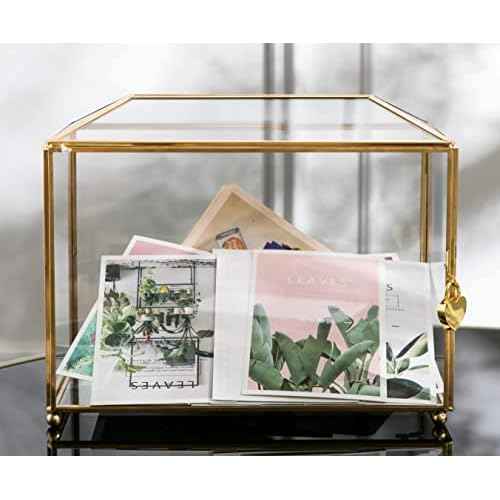 Vellon Clear Wedding Gift Card Box with Lock, Upgraded Security Gold Glass Box for Ballot/Donation/Raffle/Reception, Golden Glass Box
