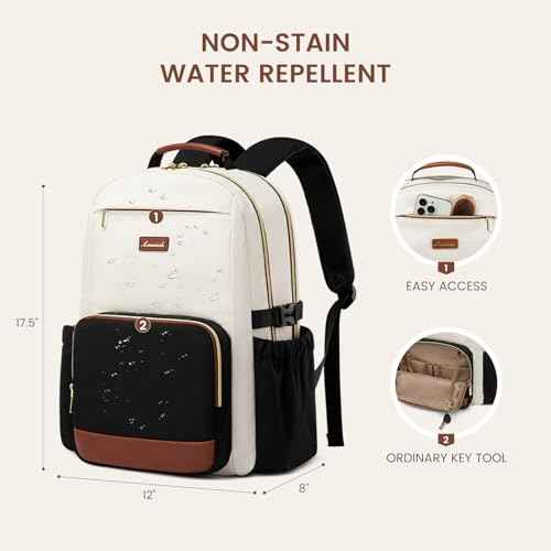 LOVEVOOK Laptop Backpack for Women with Pouch Pocket for Large Capacity Cup,15.6 Inch Laptop Computer Bag Travel Backpack Purse,Waterproof Work Business Backpack College Teacher Bags,Beige-Black-Brown
