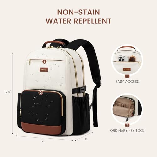 LOVEVOOK 15.6-Inch Water-Resistant Laptop Backpack for Women with Large Capacity Cup Pouch - Beige-Black-Brown