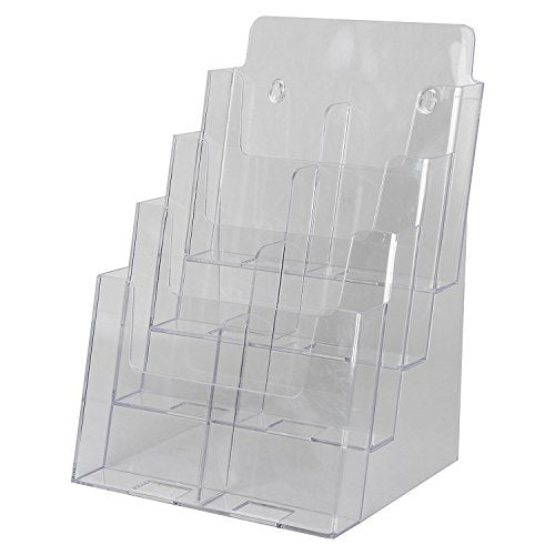 Clear-Ad Acrylic Brochure Organizer - 4 Tier Pamphlet Holder with Removable Dividers - Desktop or Wall Mount Rack Card Holders - Flyer or Pamphlet Display Stand LHF-S84 (Pack of 1)