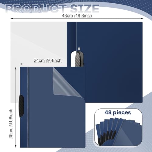 Teling 48 Pcs Report Covers with Sliding Bar Clear Plastic Presentation Folders 9.4 x 11.8 Inches Paper Binder Pocket Folder for Back to School Classroom Business Files Document Office (Navy Blue)