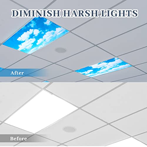 Hortsun Blue Sky Cloud Magnetic Fluorescent Light Covers 4 Pack for Classroom & Office