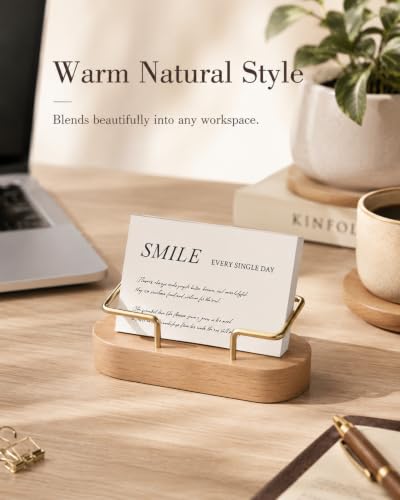 Cherry Wooden Business Card Holder for Desk Office Display Stand - CIHTL
