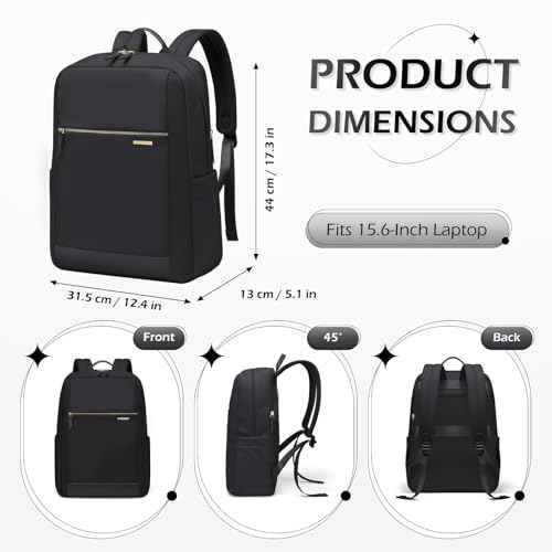 Laptop Backpack for Women - Business Travel Anti Theft Laptop Bag Backpack Water Resistant College Computer Backpacks for Men Women Fits 15.6 Inch Notebook (Black)