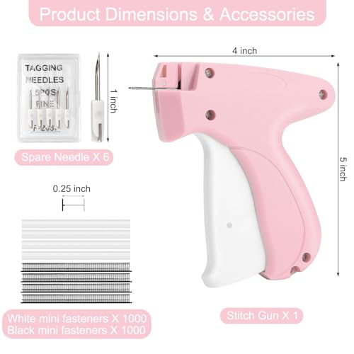 CAPOT Pink Stitch Gun for Clothes – Quick Fixer with 6 Needles & 2000 Fasteners, Handheld Tag/Repair Tool