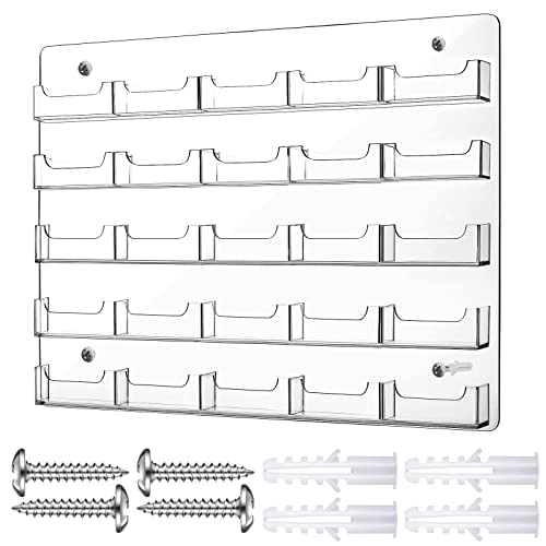 Lincia Acrylic Business Card Holder Wall Mount Clear Sticker Display Rack Multiple Clear Card Organizing Sticker Display Stand Pre Drilled Acrylic Holders(25 Pocket)