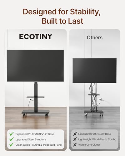 ECOTINY Steel Base Rolling TV Stand for 37-86 Inch TVs up to 110 lbs - Black