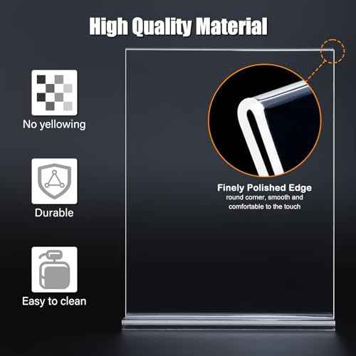 12pack Acrylic Sign Holder 8.5 X 11, Vertical T Shape Clear Plastic Paper Sign Holder, Menu Holder Display Stand, FLyer Table Sign Holder for Restaurant, Office, School, Store and Home Use
