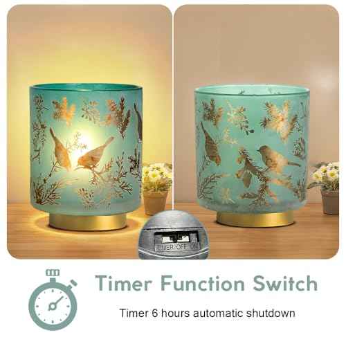 Battery Operated Lamp with Timer, Cordless Table Lamps for Room Decor,Small Table Lamp with LED Bulb, Glass Lamps Beside Table Light for Living Room,Bedroom (Blue)