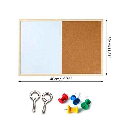 Message Cork Board Wood Frame Whiteboard Drawing Combination Boards Cork Board and Board Combo for Kids, 30*40cm