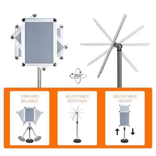 Sign Stand for Display, Plastic Sign Holder 8.5 x 11 Standing, Height Adjustable Floor Sign Holder Stand, Vertical and Horizontal 360¡Æ Rotatable Signage Stand for Store, Business, silver (2 Pack)