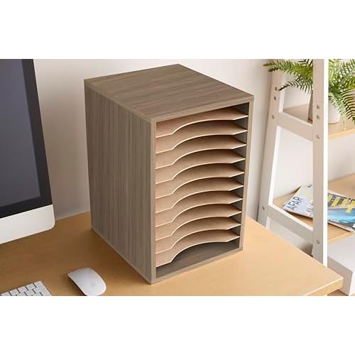 Safco Products Vertical Desktop Sorter, 11 Compartment, Gray Wood