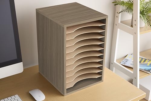 Safco 11-Compartment Vertical Desktop Organizer, Gray Wood
