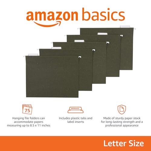 Standard Green Hanging File Folders 75-Pack with 1/5-Cut Tabs - Letter Size