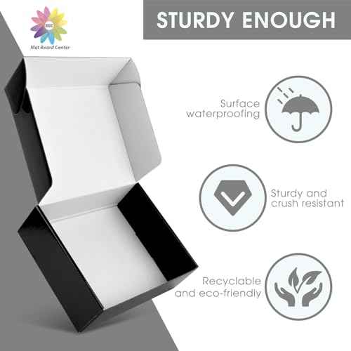 Mat Board Center, 10x8x3 Shipping Black Box, Waterproof Mailer Sturdy Box for Small Business Mailing, T-shirt, Candle Gift, 26 Pack
