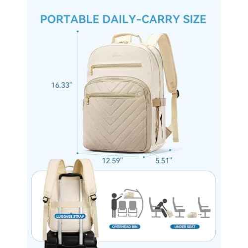 BOSTANTEN 15.6 Inch Laptop Backpack for Women- College Teacher Computer Bag Travel Backpack Purse, Beige
