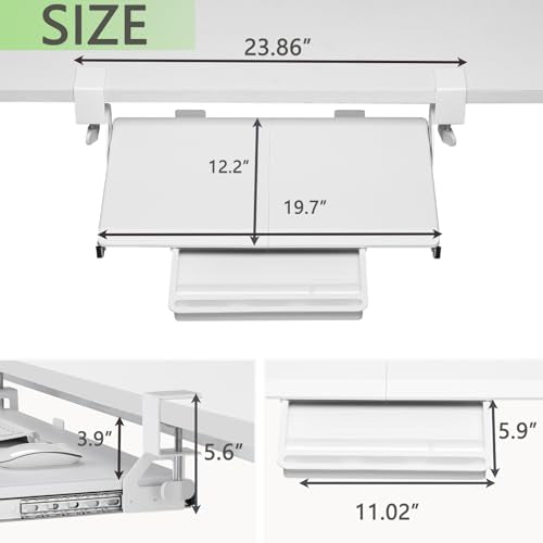 ETHU Keyboard Tray Under Desk, 19.7" X 12.2" Small Size C Clamp Keyboard Drawer Under Desk, Computer Keyboard Stand Slide Pull Out, Ergonomic Keyboard Tray for Home, Office(White)