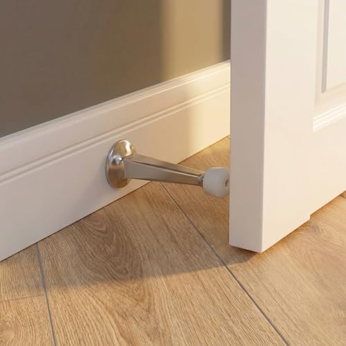 Litepak Satin Nickel 3" Heavy Duty Door Stopper Pack of 8 with Screws - Baseboard Mounted
