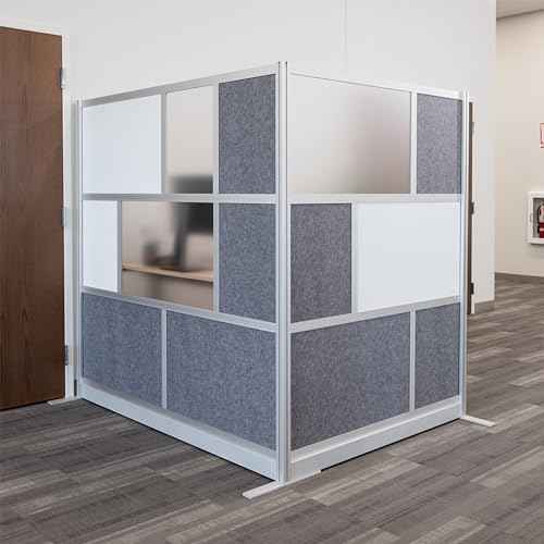FSE 373-MW-7070-FWCG Modular Room Divider Wall System - 70" x 70" Starter Wall - Silver Frame, Whiteboard