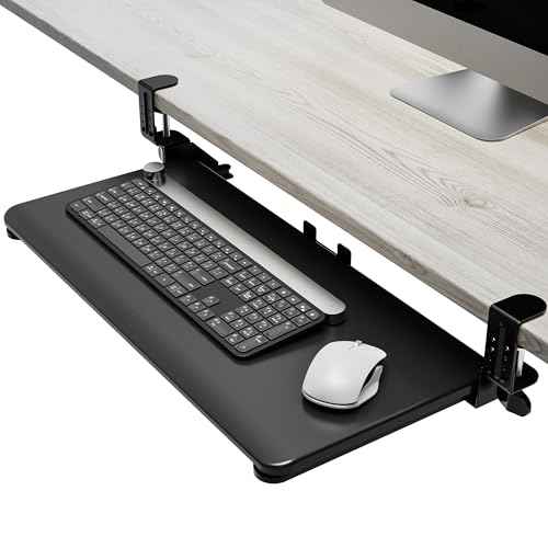 Keyboard Tray Under Desk Slide, 25.6"(30¡± Including Clamps) x 11.8" Height Adjustable Slide-Out Keyboard Drawer with C Clamp, Ergonomic Pull Out Platform Computer Drawer for Typing, Black