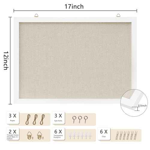 Cork Board with Linen White,Bulletin Board 17"x12" Hanging Corkboards for Office Home School Message Board or Vision Board Decoration.