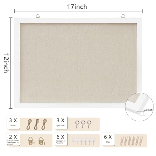 DAHAPYBOO White Linen Cork Bulletin Board 17x12 Inches with Mounting Hardware